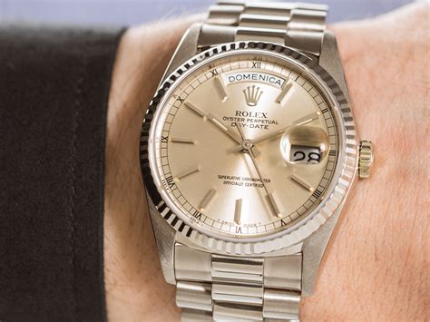 rolex day-date 18k white gold|Rolex Day-Date smooth bezel.